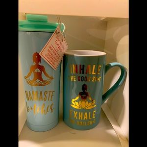Xl coffee mug and tumbler set yoga relaxation them